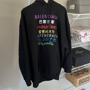 Balenciaga Black Oversize Fit Languages Hoodie SZ L